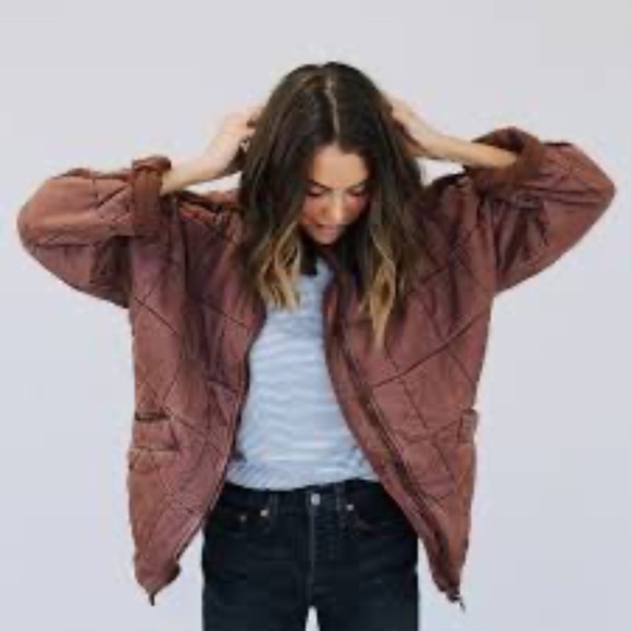 Free People Dolman Quilted Jacket Cherry Cola L - Picture 8 of 16